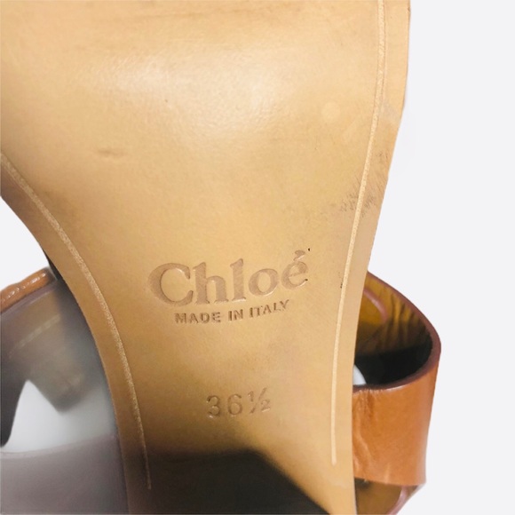 Chloe Kiltie Block Heel Sandals in brown tan orang - Picture 6 of 8